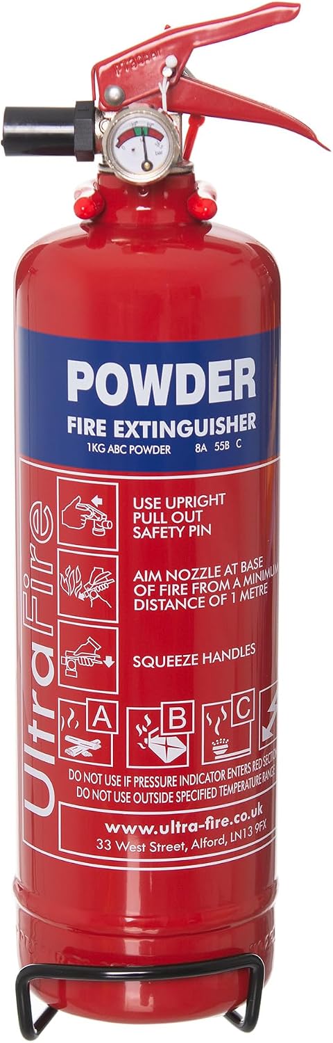 UltraFire 1kg Powder Fire Extinguisher - Car, Taxi, Caravan, Camping, Boat - Kitemarked EN3