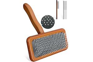 ANGOOTAO Dog Slicker Brush for Grooming & Shedding， Puppy Brush for Short or Medium-Haired Dogs with an Air-Cushion Design and Coated Tips, Suitable for Removing Loose Hair, Tangles, and Knots.(brown)