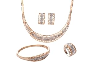 Set de joyas Yazilind, chapado en oro, collar, anillo, pendientes y pulsera, de pedrería, para novia