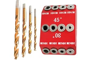 YWNYT 30 45 90 Degree Angle 4 Drill Hole Guide Jig, Portable Cable Railing Lag Screw Drilling Template Block for Angled and Straight Hole, Drilling Holes for Cable Railings (with Drills)