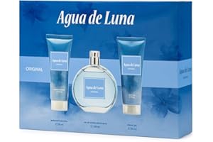AGUA DE LUNA - Original Colonia 100 ml + Gel de Baño 75 ml + Loción Corporal 75 ml, Estuche de Regalo Mujer, Eau de Toilette Natural y Femenina, Aroma Floral, Fragancia Fresca y de Larga Duración