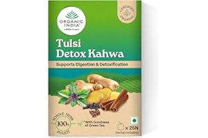 ORGANIC INDIA Tulsi Detox Kahwa 25 IB Cleanse & Cold Relief Improve Digestion & Detoxification Tulsi Tea - 25 Tea Bags