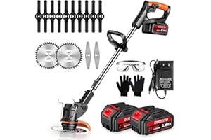 OUMEITU Akku Rasentrimmer mit Akku und Ladegerät, 3-in-1 Elektrischer Akku Motorsense & Rasentrimmer Rasen mit 2X 2.0Ah Akku & Metall Messer, Akku Freischneider für Rasenschneiden und Garten