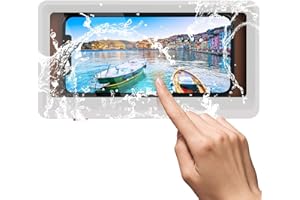 TiMOVO wasserdichte Telefonhalterung, Wandhalterung, Touchscreen, ohne Stempel, Telefonbox Anti-Beschlag für Badezimmer, Toilette, bis zu 6,8 Zoll, Weiß & Schokolade