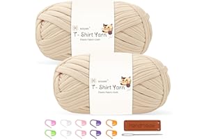 NISSARY T Shirt Yarn for Crocheting 100gx2 Chunky Crochet Yarn Elastic Fabric Set – Ideal for DIY Bags, Blankets, Baskets and Home Decor Projects (Beige)