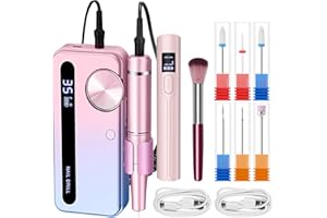 Atopskins Ponceuse pour Ongles Professionnel Electrique 35000 RPM Portable Rechargeable Lime à Ongle avec 6 Embouts lampe à ongles U V Vitesse Réglable pour Manucure et Pédicure LCD(Rose dégradé)