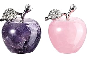 CrystalTears Healing Crystal Apple Figurine Set Carved Amethyst Rose Quartz Natural Quartz Crystal Gemstone Fruit Statue Ornament Crystal Gifts for Christmas Paperweight Home Decor Meditation 1.18"