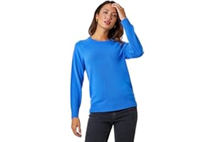 Roman Originals Soft Jumper for Women UK Ladies Winter Autumn Sweater Knit Knitwear Round Crew Neck Top Plain Lightweight Comfy Long Sleeve Split Hem Everyday Daywear