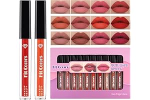 SOMGKINE Rossetto Matte Lunga Durata Kit, 12 Pcs Rossetto Liquido Set, Lucidalabbra impermeabile, Lucidalabbra Opaco, Nude Rossetto Lunga Durata, Non-stick Cup Waterproof Liquid Lipstick