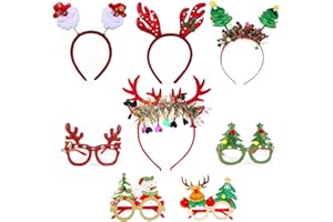 Gxlaihly 8 Stück Weihnachten Brillen und Weihnachten Haarreif,Weihnachten Stirnbänder Weihnachten Brille,Haarschmuck für Weihnachtsfeiern Cosplay,Rentier Haarbänder Weihnachten Geschenk Party Supplies
