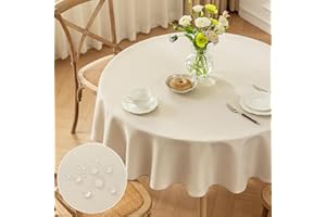 Moonooda Tischdecke Rund Beige, Φ120cm Tischdecken Waschbar Tischtuch aus Polyester, Leicht wasserabweisend mit Lotuseffekt, Dauerhaft Kratzfest für Haus, Hochzeiten, Party