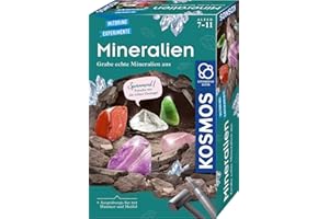 KOSMOS 657901 Mineralien Ausgrabungs-Set, Grabe echte Mineralien selbst aus, mit Hammer und Meißel, 5 faszinierende Schmucksteine, Experimentierset für Kinder ab 7 Jahre zum Thema Geologie