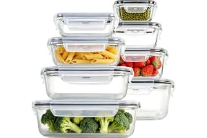 SKY-TOUCH 8 Pack Glass Meal Prep Containers with Lids, Airtight Food Storage Containers, Suitable for Microwave, Oven, Freezer, Dishwasher, BPA-Free, Transparent