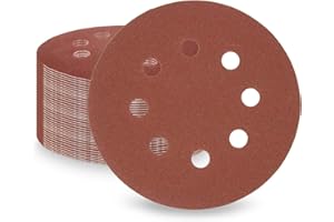 LESNIC 180 Grit Sanding Discs 50 pcs, 125mm Sanding Sheets 5in 8 Holes Pads Hook and Loop for Orbit Orbital Sander and All Oscillating Tools