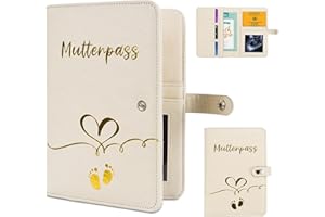 Aufisi Mutterpasshülle aus Kunstleder, mit F?Chern zur Aufbewahrung von Versicherungskarten,Ultraschallbildern und Mütter Impfpass Hülle - Als Schwangerschaft verkünden Geschenk