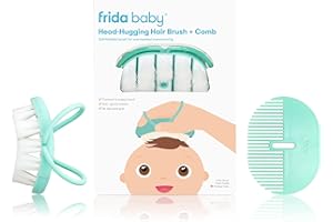 Frida Baby Head-Hugging Hairbrush and Comb Set: Flexi-Brush Countors to Head, Soft Bristled Brush, for Newborns and Up, Hair Brush + Comb + Storage Case
