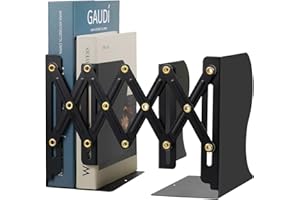 Hossejoy Adjustable Bookends, Heavy Duty Metal Book Ends Holder, Expandable Bookcase Book Stand Shelf Rack for Home Office School Library, Extends up to 48cm (Black)