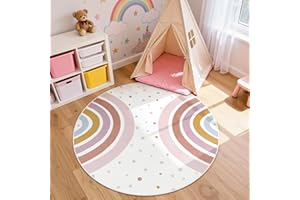 STARUIA 4' Boho Rainbow Round Rug for Nursery, Playroom & Bedroom, Non-Slip, Machine Washable, Unisex Kids Rug