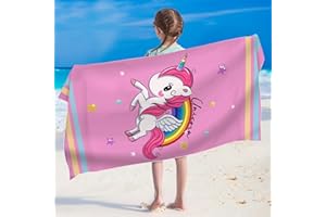 LXTOPN Serviette de Plage Licorne en Microfibre pour Fille, 80 x 160 cm, séchage Rapide, Serviette de Bain pour Enfants et Adultes