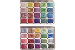 Onperpoe 40 Color Shimmer Metallic Watercolor Paints Set, Pearlescent Watercolor Painting Set, Glitter Water Colour Solid Paint Box for Artists, Painting Lovers