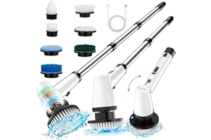 AIRVERSE Elektrische Reinigungsbürste, 420Rpm/Mins Electric Spin Scrubber mit 7 Austauschbare Bürstenköpf und Verstellbarem Verlängerungsarm, Schnurlose Reinigungsbürste für Bad, Küche, Fliesen, Böden, Auto