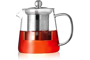 PluieSoleil Clear Glass Teapot with Infuser, Round Shape Infuser Tea Pot, Heat Resistant Borosilicate Glass Strainer Teapot 450ML