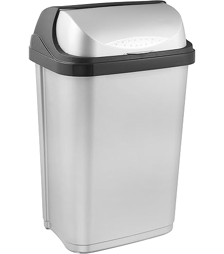 SUSTANIAPattumiera Silver 50 L con coperchio scorrevole nero 25 cm x altezza 68 cm – Grande pattumiera in plastica per cucina o ufficio – Inodore con coperchio rotondo, Made in EU