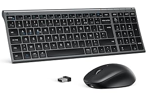 iClever Bluetooth Ensembles Clavier et Souris, Clavier et Souris sans Fil Combo Rechargeable, 2,4 GHz/Bluetooth, Silencieux, Ultra-Fin, Disposition AZERTY Français