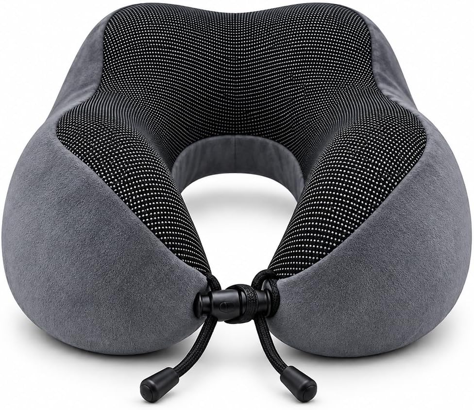 Seyahat Boyun Yastığı – Hafızalı Köpük, 360° Destekli, Ortopedik Seyahat Yastığı - Ayarlanabilir Çene Desteği, Yumuşak Kumaş, Yıkanabilir Kılıf, Gizli Fermuar, Uçak ve Araç Seyahatleri İçin