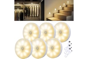 innolife Dimmable Motion Sensor Lights Indoor,10 LEDs Wireless Rechargeable Stair Night Lights,Magnetic Stick on Wall Lights for Stair,Corridors,Wardrobe,Closets, Kitchen, Cupboard (6000K, 6 Pack)