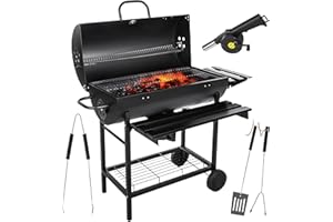 Five-Star Grill&Chill Barbecue Carbonella - Griglia da giardino, griglia a carbone, grande griglia cromata 71 × 35 cm, coperchio, cassetto cenere, termometro, due ruote di trasporto, GC0002