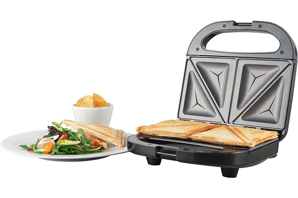 Progress Appareil Croque Monsieur 750W, Machine à Panini 2 Tranches avec Plaques Antiadhésives, Appareil Sandwich Style Gaufrier, Température Automatique, Double Surface de Cuisson