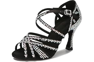 Rosefinch Chaussures de Danse Latine avec Strass Fond Souple Moderne pour la Pole Dance de Salle de Bal,la Danse de Mariage Chaussures Latines pour Filles et Femmes,5/7cm Talon 34-41EU