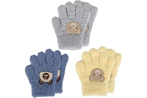 Fadcaer 3 Pairs Kids Gloves, Winter Warm Gloves for Boys Girls, Kids Knitted Gloves, Stretchy Soft Full Finger Gloves, Plush Solid Color Gloves Suitable for Age 1-3 Years Old
