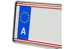 EUROSNAP Auto Kennzeichenhalter Chrom 2er Set Inklusive Montageanleitung - für Österreich - Dezenter KFZ Kennzeichenrahmen - PKW Nummernschildhalter