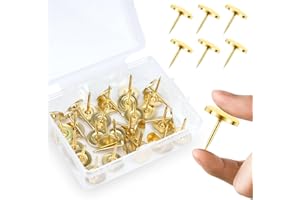 Shpucise 50Pcs Heavy Duty Flat Head Push Pins,Metal Flat Push Pins Round Head Thickened and Lengthened Drawing Pins with Storage Box,Humbtacks for Map, Photo Wall, Cork Board Bulletin (Gold)