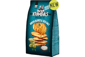 ‎TISE SÜSSWAREN GMBH Krambals Bruschetta Green Olives & Sea Salt (70g Beutel Brotchips mit grüne Oliven und Meersalz Geschmack) 12 Stück