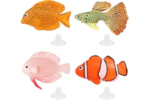Jubaopen Poisson Artificiel Aquarium, 4PCS Faux Poisson Aquarium Poisson Decoration Aquarium, Faux Poisson en Silicone avec Ventouses pour Aquarium Fish Tank Décoration Ornements