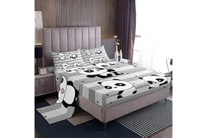 LOUSSIESD Set di lenzuola per bambini con panda e simpatici animali con orso, per ragazzi e ragazze, con motivo a forma di cuore, con 2 federe, 4 pezzi, biancheria da letto king size