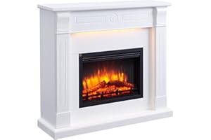 BALDERIA camino elettrico Hikaru | Caminetto elettrico a pavimento con effetto fiamma 3D | Riscaldamento elettrico 2000 W | Focolare con telecomando, timer, termostato | Bianco