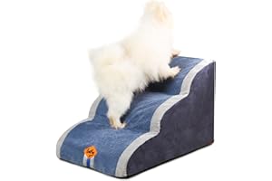 LaiFug Blue 3-Step Corduroy Dog Stairs for High Beds, Couch & Joint Pain Old Dogs, Non-Slip with Removable Cover, Suitable for 16inch