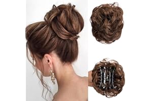 YSDQS HAIR Claw Clip Messy Bun Hair Piece Tousled Updo Hair Buns Extension Elastic Hair Band Hair Pieces Curly Scrunchie For Women (Light2 Brown2)