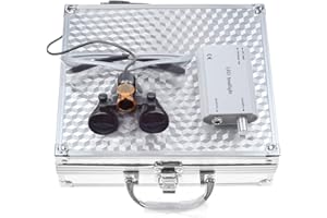 BoNew 3.5X Surgical Binocular Loupes Optical Glass+5W LED Headlight Powerfullight with Filter Clip-on Type + Aluminum Box (Silver)