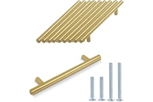 Probrico 10 PCS Gold Cupboard Handles Kitchen Door Handles Hole Spacing 128mm Stainless Steel Cupboard T Bar Handles