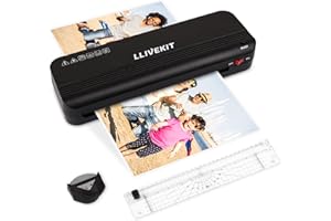 Plastificadora A4 para Oficina,Colegio y Hogar, Llivekit, con Redondear Esquinas, Cortador de Papel，Caliente de 280 mm/min,con Pack de 10 Fundas A4 y 10 Fundas de Plastificado para Foto(152mm×102mm)