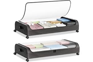 JAECU 2 Pezzi 50L Scatole con Ruote per Vestiti Salvaspazio, Scatola per Armadio Pieghevole Porta Abiti con Manico Rinforzato, per Coperte Biancheria da Letto, 77x44x18 cm