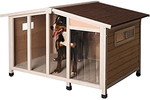 Kerbl Pet Hundehütte Overview, Hundehaus, 134x92x82cm, Holz, Kunststoff, Plexiglas, Hunde, wetterfestes Dach, 2 Schiebefenster