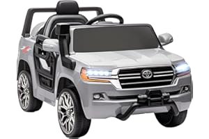 AIYAPLAY Coche Eléctrico para Niños de +3 Años Toyota Land Cruiser Coche Eléctrico con Batería 12V Mando a Distancia Faros Bocina Arranque Suave y Música MP3 Gris