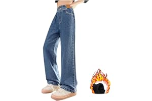 XINYUNZU Jeans Mädchen Fleece Gefüttert Jeanshosen Warm Elastische Taille Wide Leg Jeans Winterhose Kinder Breite Hose Jeans Teenager Mädchen Freizeit Hosen Winter 8-14 Jahre Alt