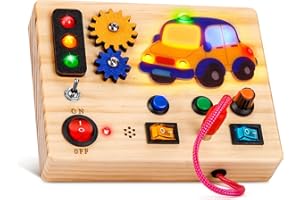 Auney Montessori Spielzeug ab 1 2 3 4 Jahre Busy Board Auto-Lichtschalter Spielzeug,Baby Activity Board Holzspielzeug Sensorisches,Lernspielzeug für Jungen und Mädch,Reisespiele Kinder